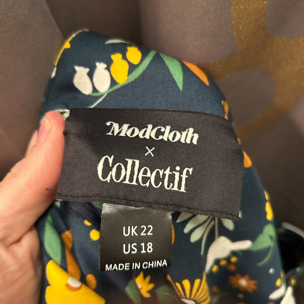 Modcloth x Collectif PLUS Floral 70's Green Retro Dress NWT Size 18 - Picture 5 of 5